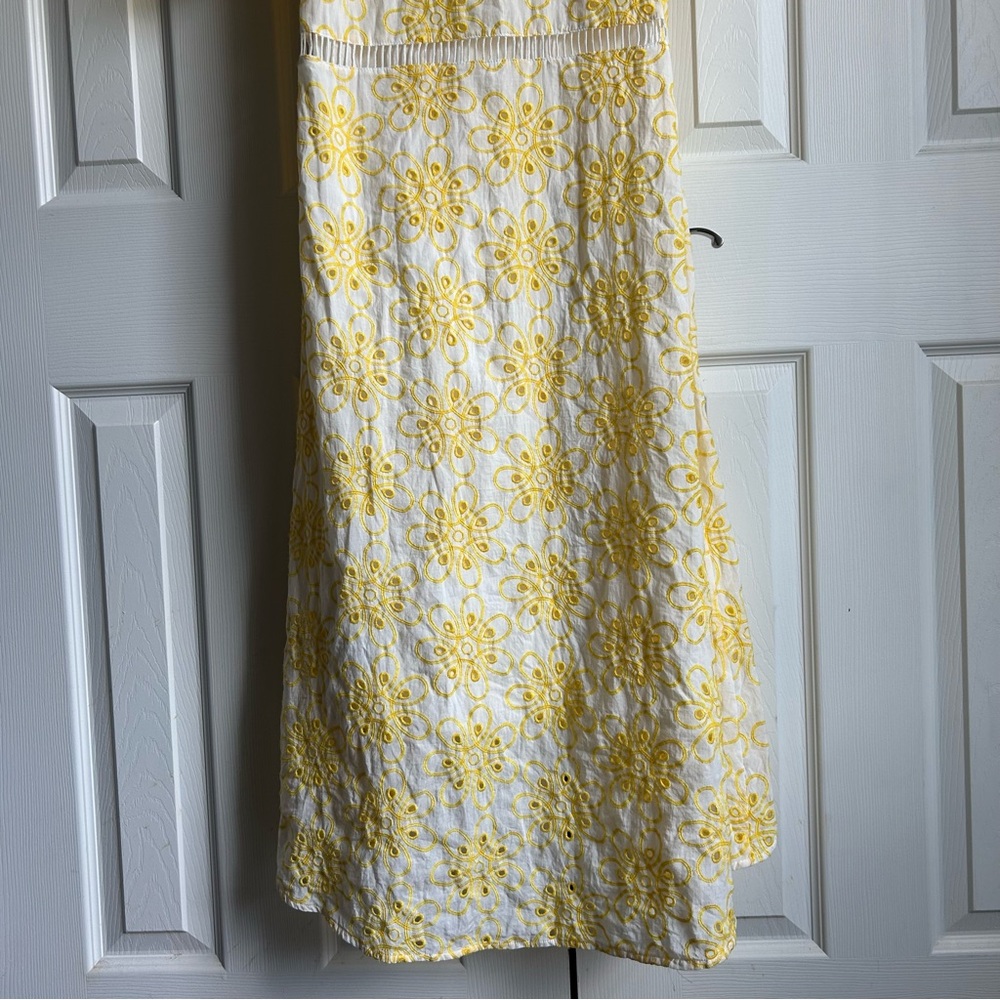 Labelrail x Alice + Olivia yellow & white puff sleeve embroidered midi dress - Picture 6 of 8
